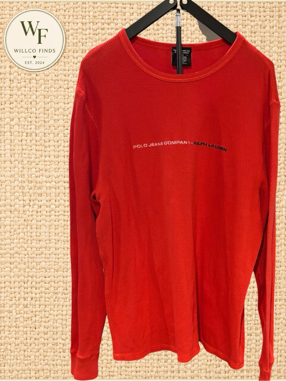 Polo Jeans Co Ralph Lauren XL Red Thermal Waffle Knit Long Sleeve Shirt